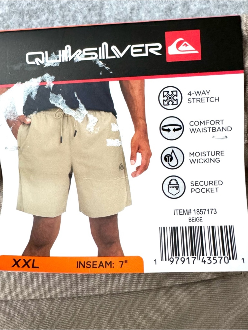 NWT Quiksilver Mens Pull On Shorts XXL Beige Comfort Waistband Stretch 7” Inseam - Picture 5 of 15